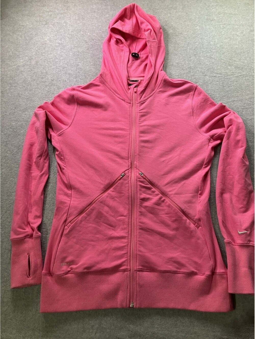 NIKE Damen Womens LG Pink Hoodie Long Sleeve Dri-Fit Full Zip Pockets Thumb Hole